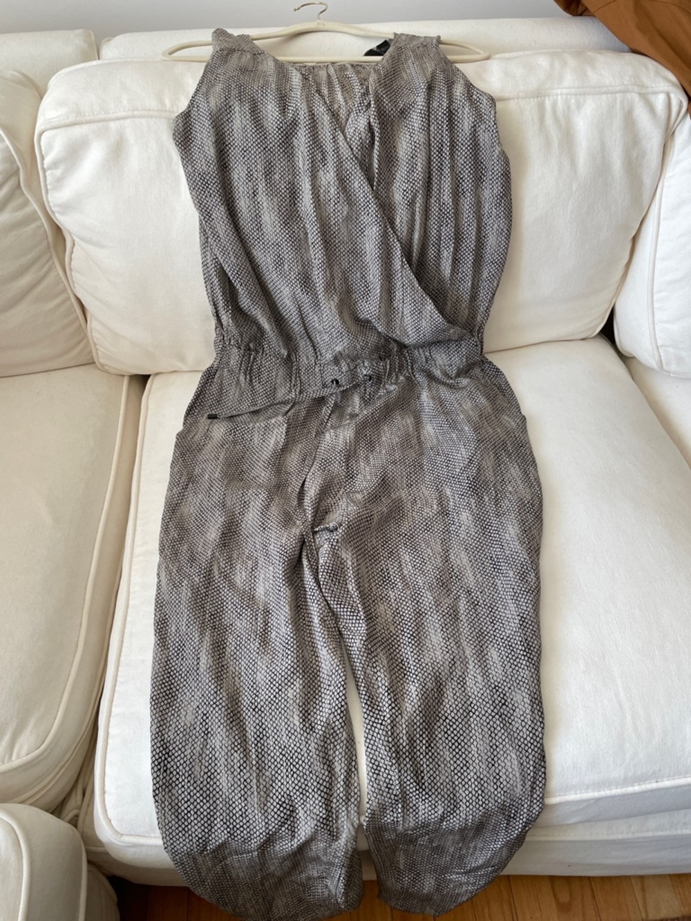 Eileen Fisher Sleeveless Printed Wrap Jumpsuit in Charcoal Gray